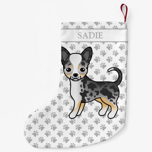 Blue Merle Smooth Coat Chihuahua Niedlicher Hund u Kleiner Weihnachtsstrumpf (Rückseite)