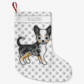 Blue Merle Smooth Coat Chihuahua Niedlicher Hund u Kleiner Weihnachtsstrumpf (Vorderseite)