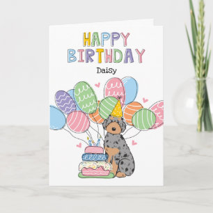 Blue Merle Tan Aussiedoodle Happy Birthday Karte