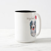 Blue Merle Wiggle Hintern Aussie Zweifarbige Tasse (VorderseiteRechts)