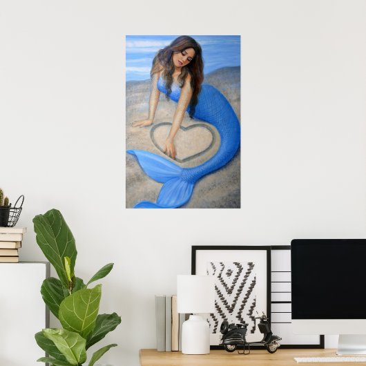 Blue Mermaid Art, Herz in Sand Poster Print (Heimbüro)
