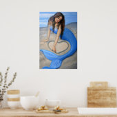 Blue Mermaid Art, Herz in Sand Poster Print (Küche)