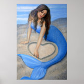 Blue Mermaid Art, Herz in Sand Poster Print (Vorne)