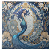 Blue Mermaid Art Nouveau Art Deco Stil Fliese (Vorderseite)