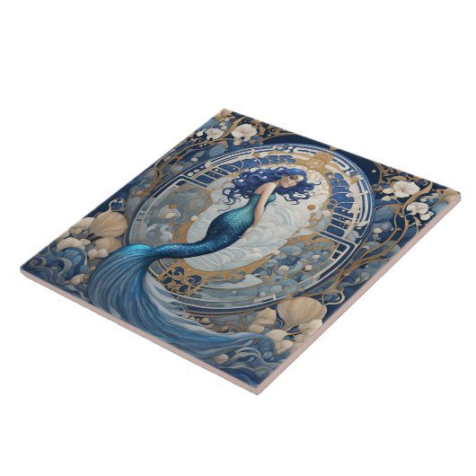 Blue Mermaid Art Nouveau Art Deco Stil Fliese (Seite)