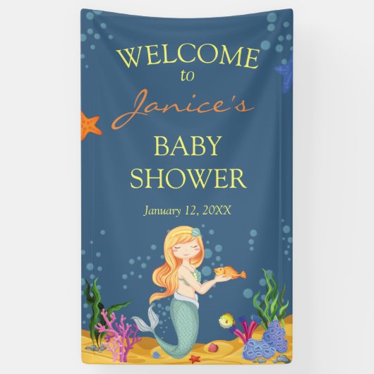 Blue Mermaid Baby Dusche Begrüßungszeichen Banner (Vertikal)