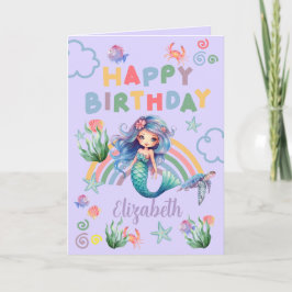 Blue Mermaid Birthday Card in Purple Karte