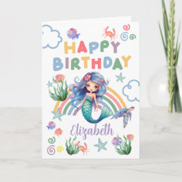 Blue Mermaid Birthday Card in White Karte