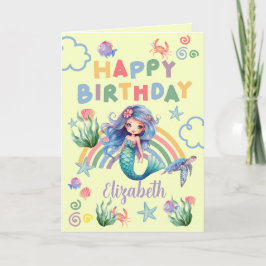 Blue Mermaid Birthday Card in Yellow Karte