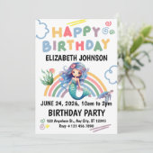 Blue Mermaid Birthday Invitation in White Einladung (Stehend Vorderseite)