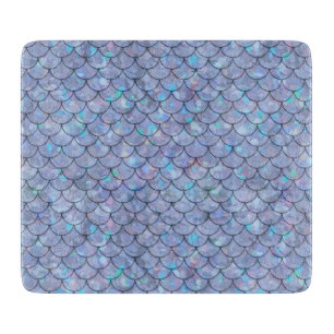 Blue Mermaid Fish Scales Holographic Trendglass Schneidebrett