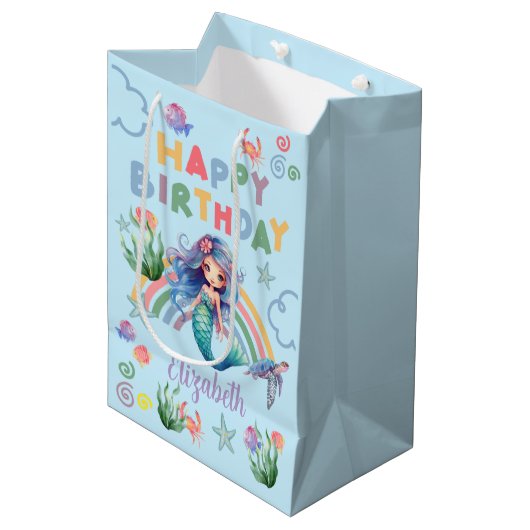 Blue Mermaid Gift Bag in Blue Mittlere Geschenktüte (Vorderseite Schrägansicht)