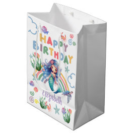 Blue Mermaid Gift Bag in White Mittlere Geschenktüte