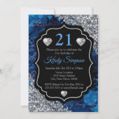 Blue Mermaid Handwriting Letters Silver Glitzer Einladung (Vorderseite)