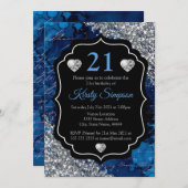 Blue Mermaid Handwriting Letters Silver Glitzer Einladung (Vorne/Hinten)