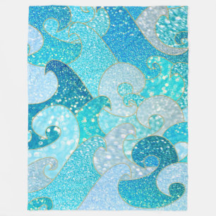 Blue Mermaid Imitate Glitzer Sea- Aquamariner Gold Fleecedecke