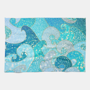 Blue Mermaid Imitate Glitzer Sea- Aquamariner Gold Geschirrtuch