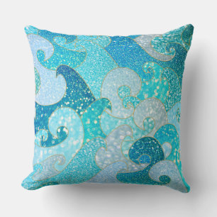 Blue Mermaid Imitate Glitzer Sea- Aquamariner Gold Kissen