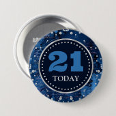 Blue Mermaid Letters Pattern & Glitzer Geburtstag Button (Vorne & Hinten)