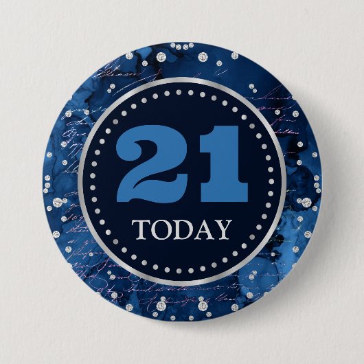 Blue Mermaid Letters Pattern & Glitzer Geburtstag Button (Vorderseite)