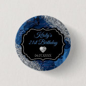 Blue Mermaid Letters Silver Glitter Birthday Button (Vorderseite)