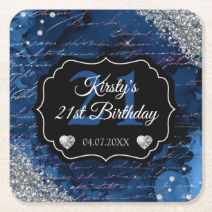 Blue Mermaid Letters & Silver Glitzer Geburtstag Rechteckiger Pappuntersetzer