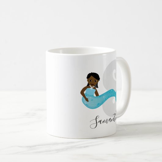 Blue Mermaid Name Monogram Coffee Tasse (VorderseiteRechts)