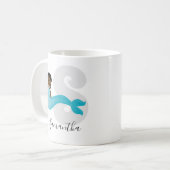Blue Mermaid Name Monogram Coffee Tasse (Vorderseite Links)