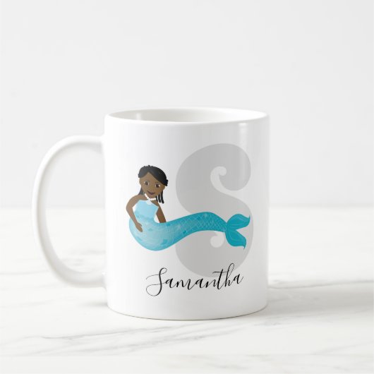 Blue Mermaid Name Monogram Coffee Tasse (Links)