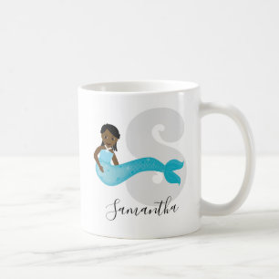 Blue Mermaid Name Monogram Coffee Tasse