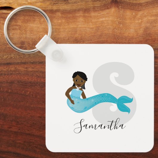 Blue Mermaid Name Monogram Schlüsselanhänger (Vorderseite)