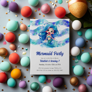Blue Mermaid Party Einladung