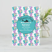 Blue Mermaid Party Pink Einladung (Stehend Vorderseite)