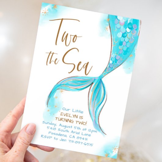 Blue Mermaid Party Two Sea 2. Geburtstag Einladung