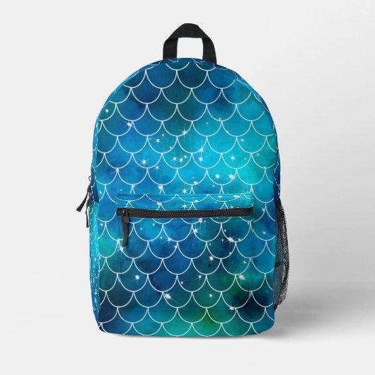Blue Mermaid Pattern Bedruckter Rucksack (Vorderseite)