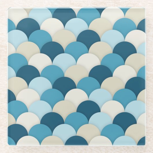 Blue Mermaid Scallop Muster Moderne Technik Glasuntersetzer (Vorderseite)