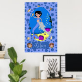 Blue Mermaid und Dolphin Print Poster (Heimbüro)