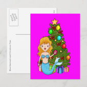 Blue Mermaid und Weihnachtsbaum Feiertagspostkarte (Vorne/Hinten)