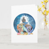 Blue Mermaid Watercolor Grußkarte Karte (Gelbe Blume)