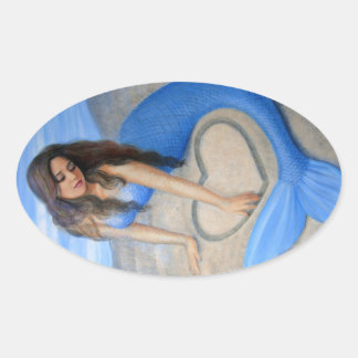 Blue Mermaid's Heart Ovaler Aufkleber