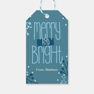 Blue Merry and Bright Holiday Git Tag Geschenkanhänger