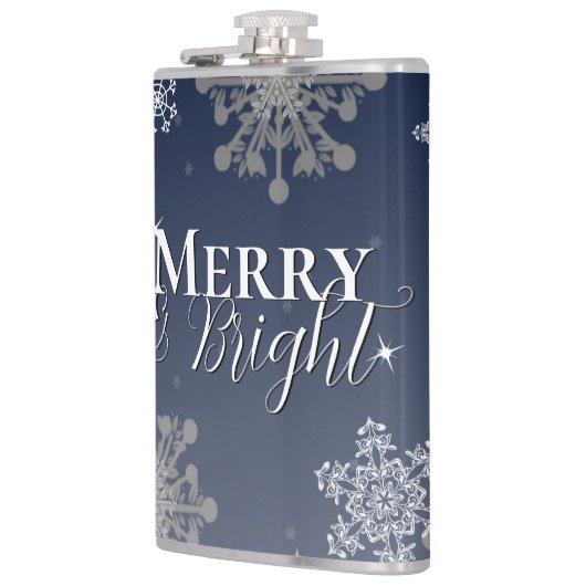 Blue Merry and Bright Snowflakes Weihnachten Flachmann (Links)