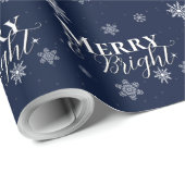 Blue Merry and Bright Snowflakes Weihnachten Geschenkpapier (Rolleneckpunkt)