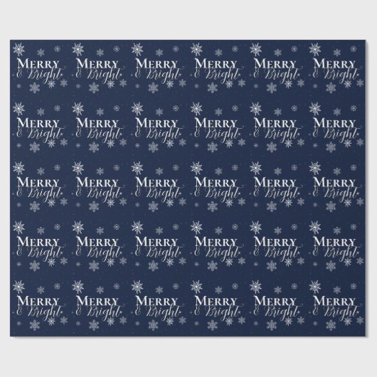 Blue Merry and Bright Snowflakes Weihnachten Geschenkpapier (Flach)