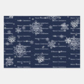 Blue Merry and Bright Snowflakes Weihnachten Geschenkpapier Set (Vorderseite 3)