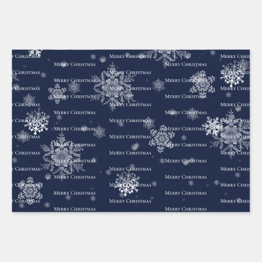 Blue Merry and Bright Snowflakes Weihnachten Geschenkpapier Set (Vorderseite 3)