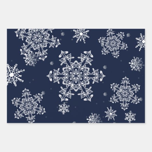 Blue Merry and Bright Snowflakes Weihnachten Geschenkpapier Set (Vorderseite 2)