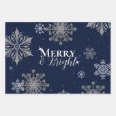 Blue Merry and Bright Snowflakes Weihnachten Geschenkpapier Set (Vorderseite)