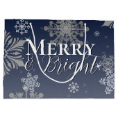 Blue Merry and Bright Snowflakes Weihnachten Große Geschenktüte (Rückseite)