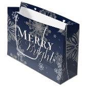 Blue Merry and Bright Snowflakes Weihnachten Große Geschenktüte (Vorderseite Schrägansicht)